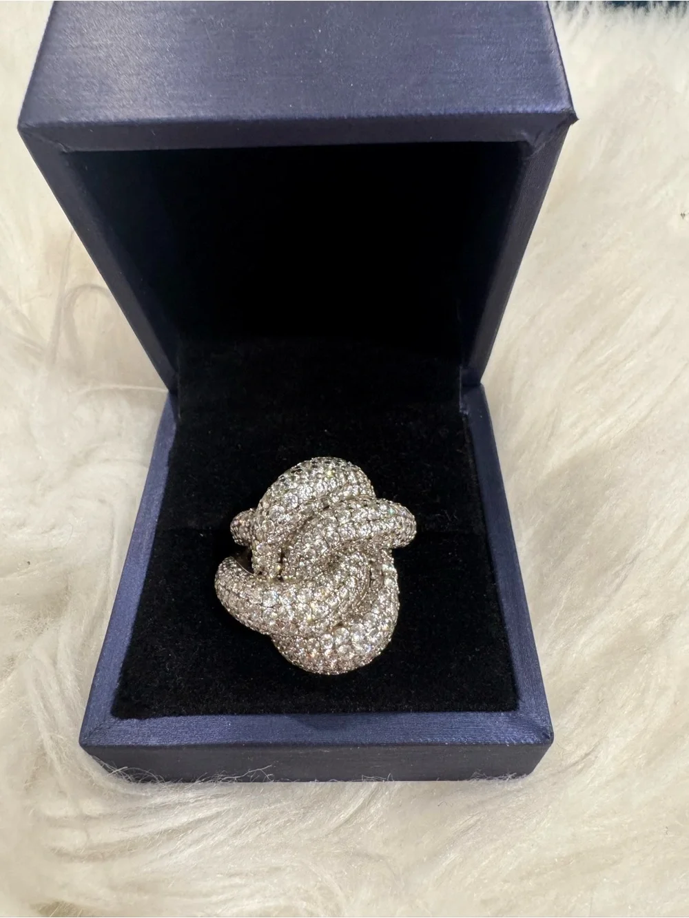 Sparkling (sterling silver S925) CZ  Cocktail Knot Ring  SIZE 6
